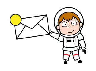 Cartoon Astronaut holding Envelope