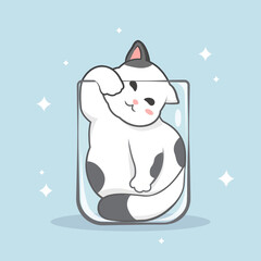 Cartoon cute cats in glass vector,child stuff print,,idea for greeting card	
