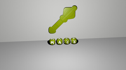 3D graphical image of MACE vertically along with text built by metallic cubic letters from the top perspective, excellent for the concept presentation and slideshows. illustration and background
