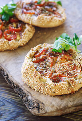 Summer tomato and cheese mini galettes with sezame