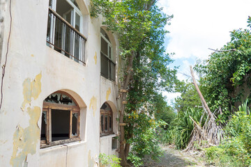Hurricane causes damages to a building in the Caribbean island of st.martin.