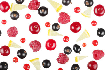 berries raspberries currants cherries top view