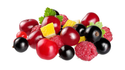 berries currants raspberry cherry isolated on white background