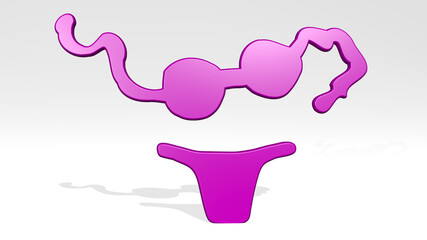 bikini from a perspective with the shadow. A thick sculpture made of metallic materials of 3D rendering. beach and beautiful