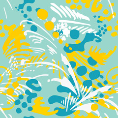 Naklejka na ściany i meble Creative abstract floral vegetal simless pattern, background. Hand drawn textures. Trendy graphic design for fabric.