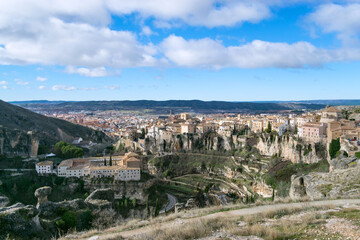 Fototapeta na wymiar Cuenca, Spain. February, 08 of 2017. Beautiful city with its houses hanging.