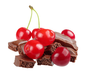 cherry with chocolate isolated on white background