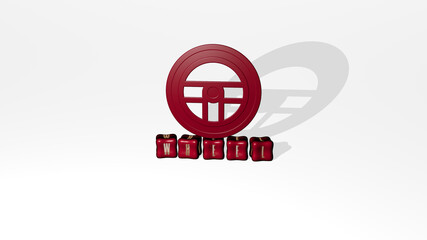 3D graphical image of wheel vertically along with text built by metallic cubic letters from the top perspective, excellent for the concept presentation and slideshows. illustration and background