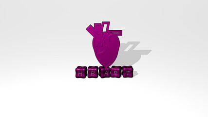 3D graphical image of heart vertically along with text built by metallic cubic letters from the top perspective, excellent for the concept presentation and slideshows. illustration and background