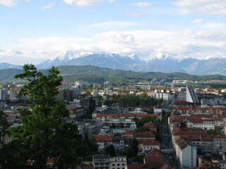 Fototapeta na wymiar Panoramic view on Ljubljana and surroundings from the Ljubljana Castle, Slovenia