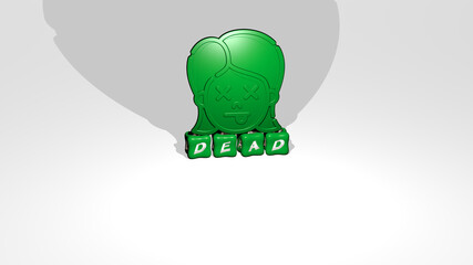 3D graphical image of DEAD vertically along with text built by metallic cubic letters from the top perspective, excellent for the concept presentation and slideshows. background and illustration