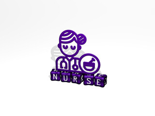 3D illustration of NURSE graphics and text made by metallic dice letters for the related meanings of the concept and presentations. doctor and care