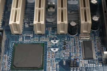 Close-up micro chip on a circuit board