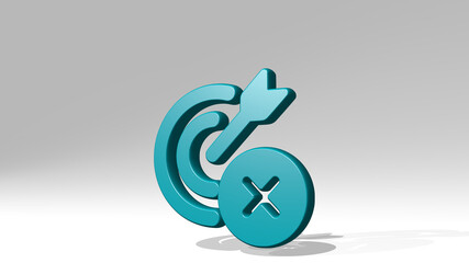 TARGET MISS stand with shadow. 3D illustration of metallic sculpture over a white background with mild texture. business and concept