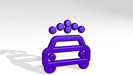 car repair wash made by 3D illustration of a shiny metallic sculpture with the shadow on light background. auto and automobile