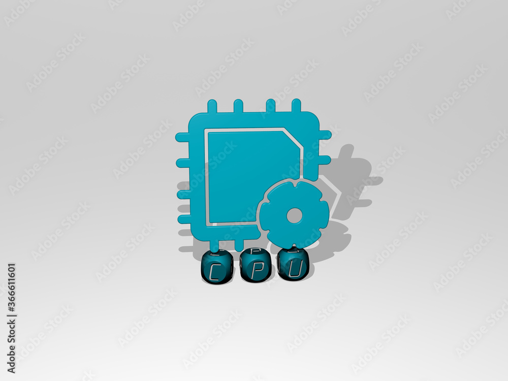 Fototapete 3d illustration of cpu graphics and text made by metallic dice letters for the related meanings of t
