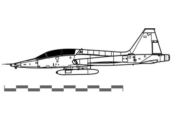 Northrop T-38 Talon. Vector drawing of advanced trainer aircraft. Side view. Image for illustration and infographics. - obrazy, fototapety, plakaty