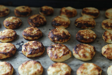 The photo shows the process of baking cheese cakes