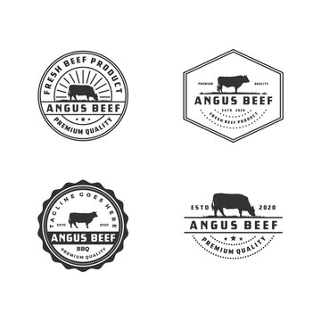 Vintage Cattle Angus Beef Meat Label logo design pack