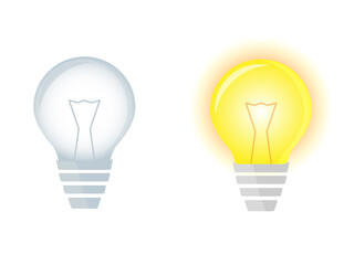 Illustration of two light bulbs, bulb turned on and bulb turned off, vector
