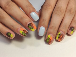 Nail Polish. Art Manicure. Colored Nail Polish. Beauty hands.