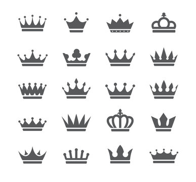 Crowns icon set black silhouettes isolated on a white background, vector illustration.