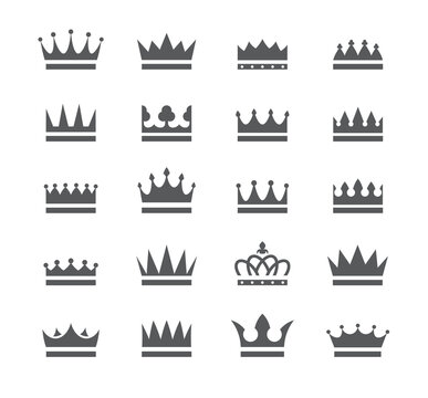 Crowns icon set black silhouettes isolated on a white background, vector illustration.