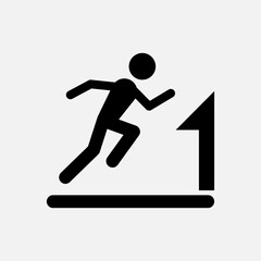 Man running on treadmill. Fitness exercise, gym workout equipment icon. Cardio exercise symbol.