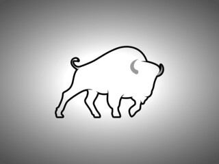 Bison Silhouette on White Background. Isolated Vector Animal