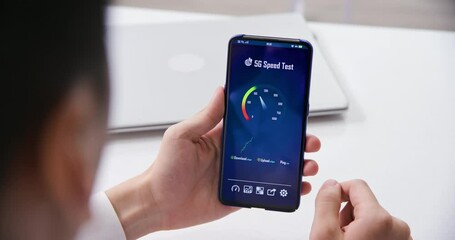 businessman test 5g internet speed