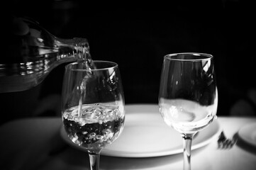 Glasses of wine on restaurant table