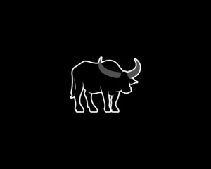Buffalo Silhouette on Black Background. Isolated Vector Animal Template for Logo Company, Icon, Symbol etc