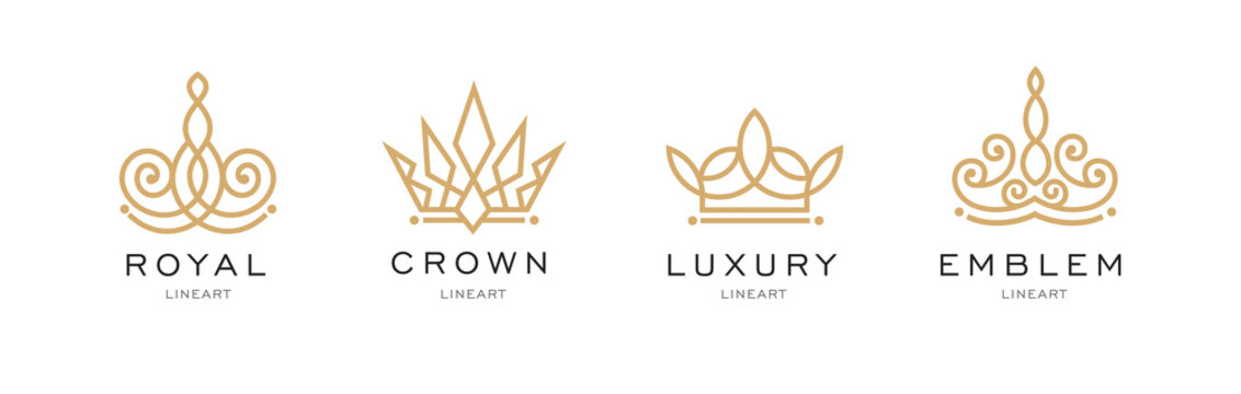 Set of crown logo templates. Vector crown design for business company, hotel, boutique, restaurant, invitation, jewellery, letter. Hipster, winner logo. Award event. Real estate. Monogram design.