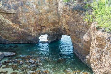 Natural caves created by the caribbean sea. Le trou de david.