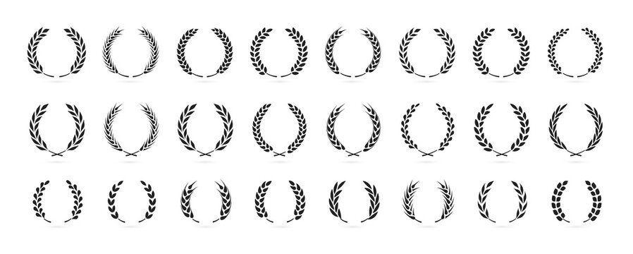 Simple black laurel wreath vector icon set. Award, success, champion sign
