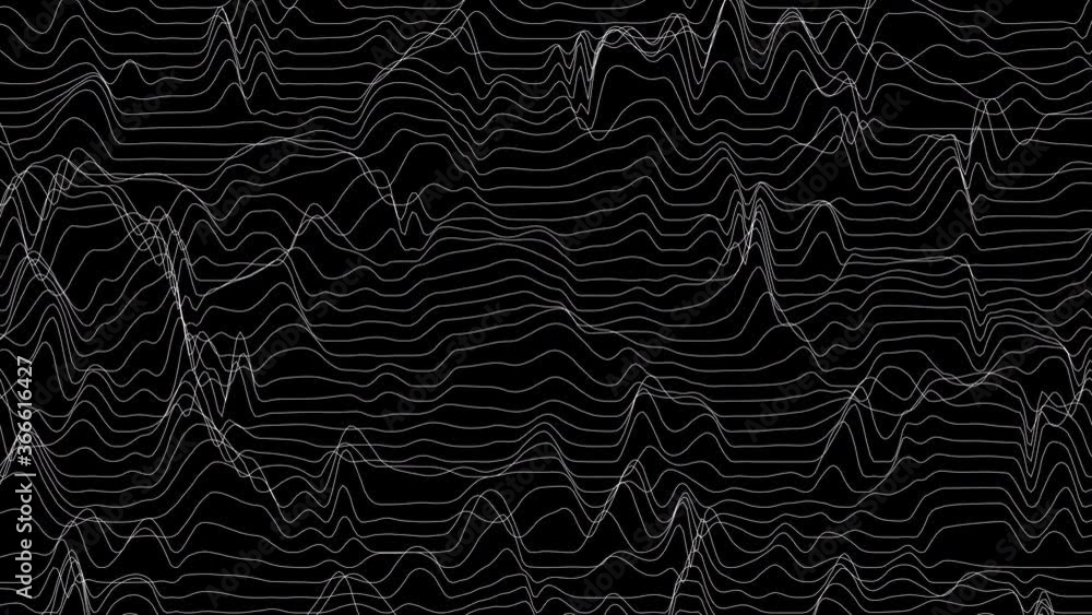 Poster trendy ultra thin striped loop animation with wave distortion lines. abstract noise landscape. proce