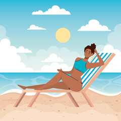 woman with swimsuit in the chair beach, holiday vacation season