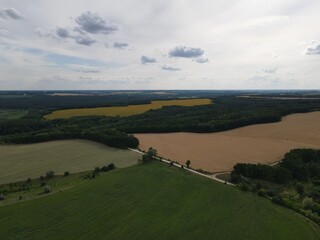 Aerial view of rural summer landscape on a cloudy day