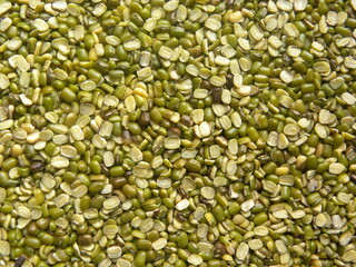 Green and yellow dry split Mung dal beans