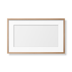 Vector 3d Realistic Horizontal Brown Wooden Simple Modern Frame Icon Closeup Isolated on White Background. It can be used for presentations. Design Template for Mockup, Front View