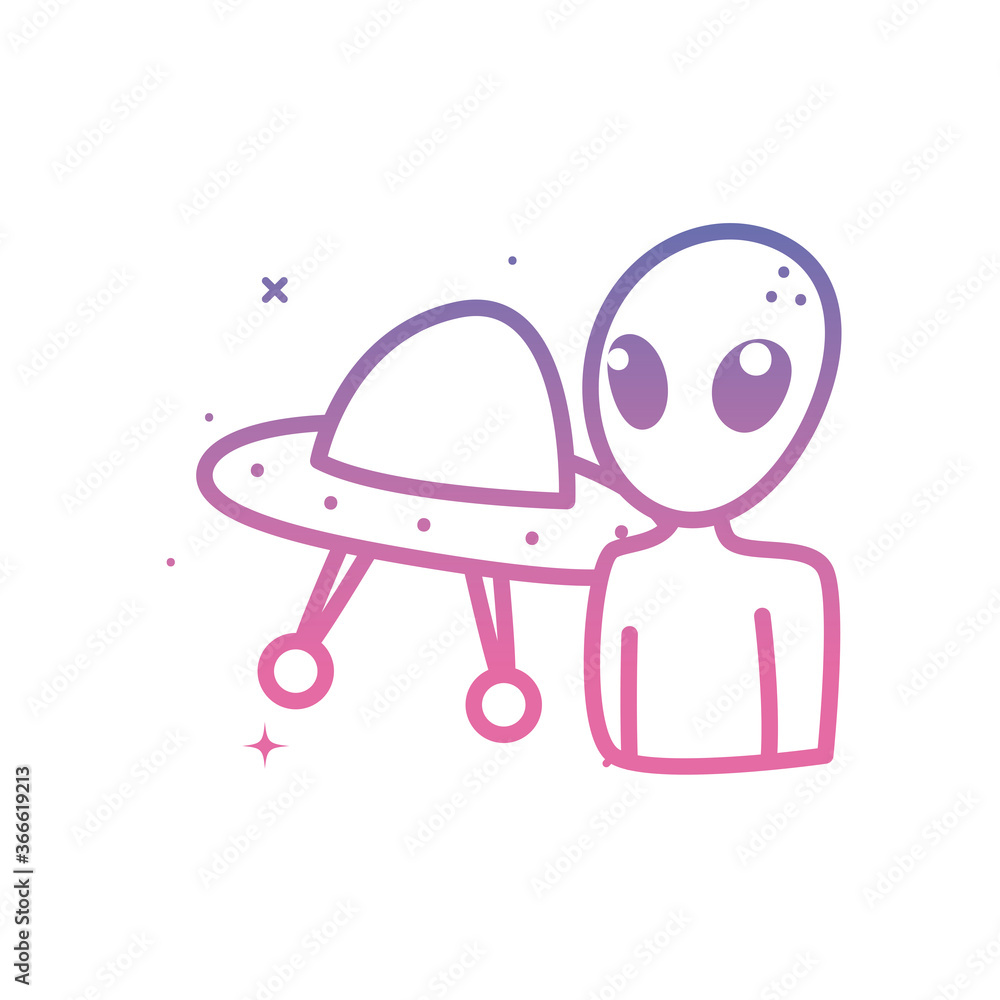 Poster ufo and alien gradient style icon vector design