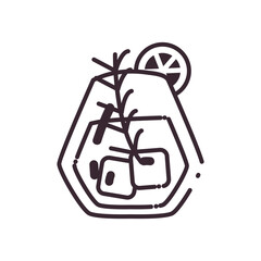 Cocktail glass with ice cubes and lemon line style icon vector design