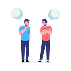 Two men talking face to face. Flat vector illustration