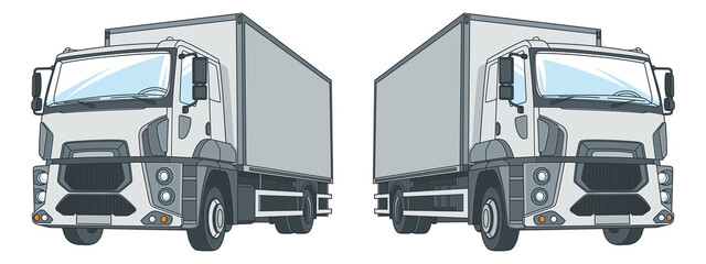 Truck for transportation of goods. Left and right side. Vector illustration on a white background