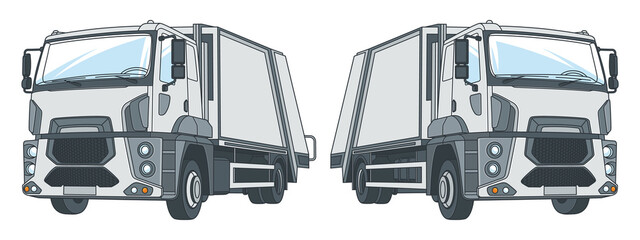 Garbage truck. Left and right side. Vector illustration on a white background