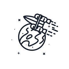 Naklejka premium Rocket and planet line style icon vector design
