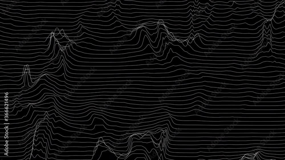 Poster trendy ultra thin striped loop animation with wave distortion lines. abstract noise landscape. proce