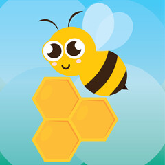 Fototapeta premium Cute bees on a honeycomb