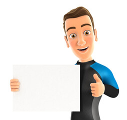 3d surfer holding placard with thumb up