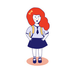 Cute girl in a school uniform with a backpack. illustration of a schoolgirl. Back to school